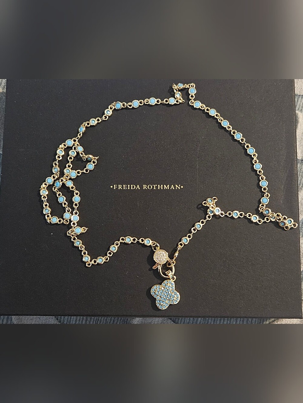 FR VAULT Gold Plated Necklace Turquoise with Clover Pendant